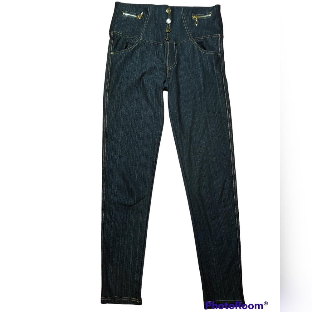 Stretchy Black Denim-Look Leggings, size Small/Medium